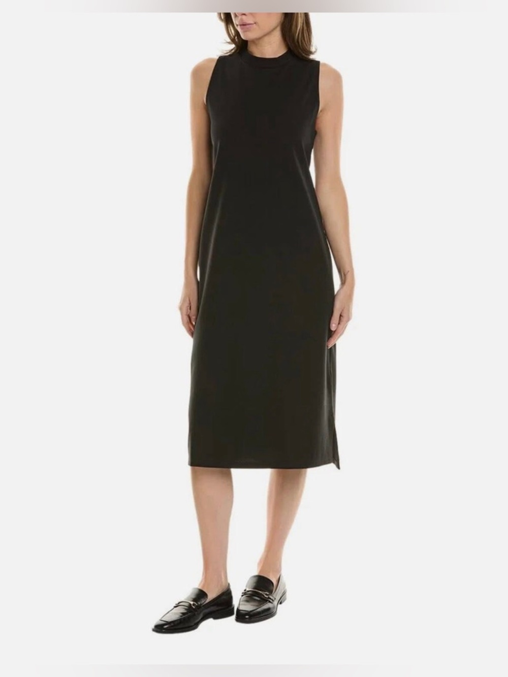 EILEEN FISHER - 100% Silk, mock neck midi dress with back keyhole. XS P2P 19"